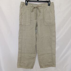 Blue Earth 100% Linen Wide Leg Crop Pants Womens 6 Tan Lagenlook Coastal